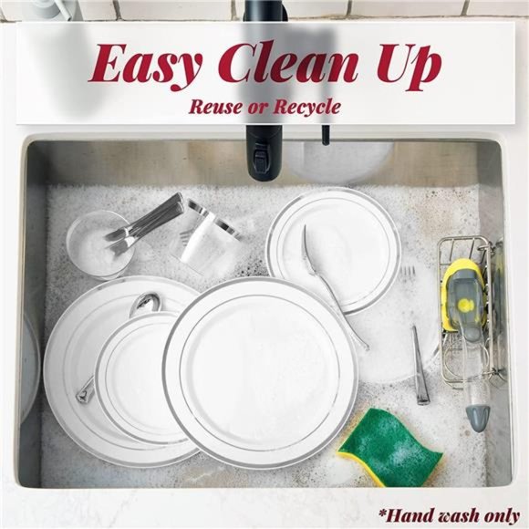 600 Piece Silver Plastic Dinnerware Set (100 Guests), 100 Dinner Silver Plates - Picture 5 of 7